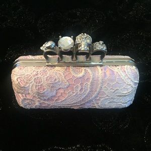 Light Pink Floral Skull Knuckle Clutch 👛✨